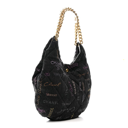 Chanel Denim Quilted Denim Mood Hobo Black Multicolor 2 of 11