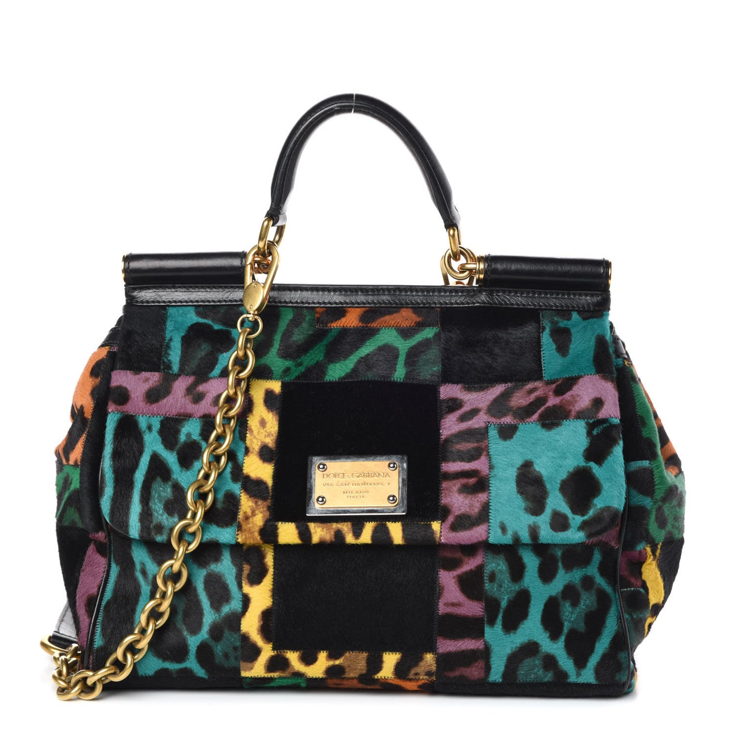 Calf Hair Leopard Print Patchwork Large Miss Sicily Shopper Tote Multicolor