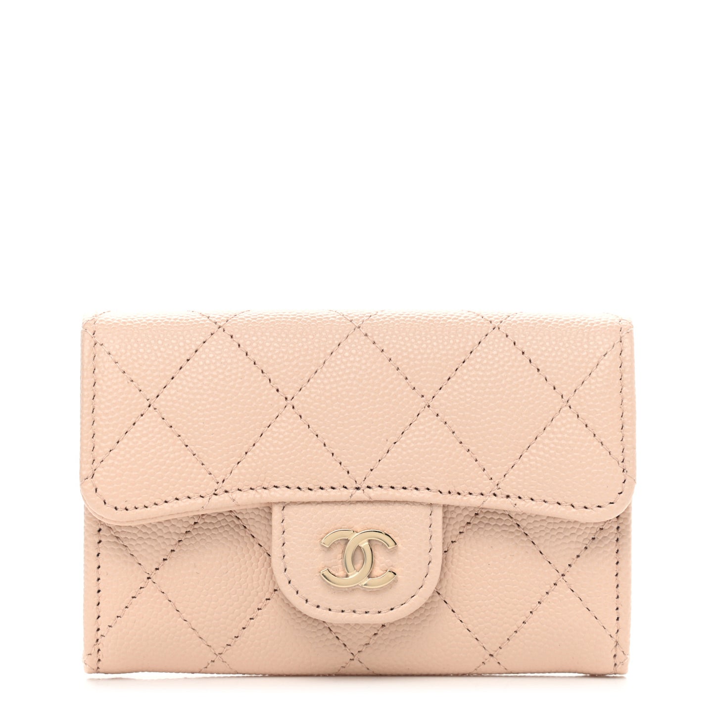Caviar Quilted Flap Card Holder Wallet Beige