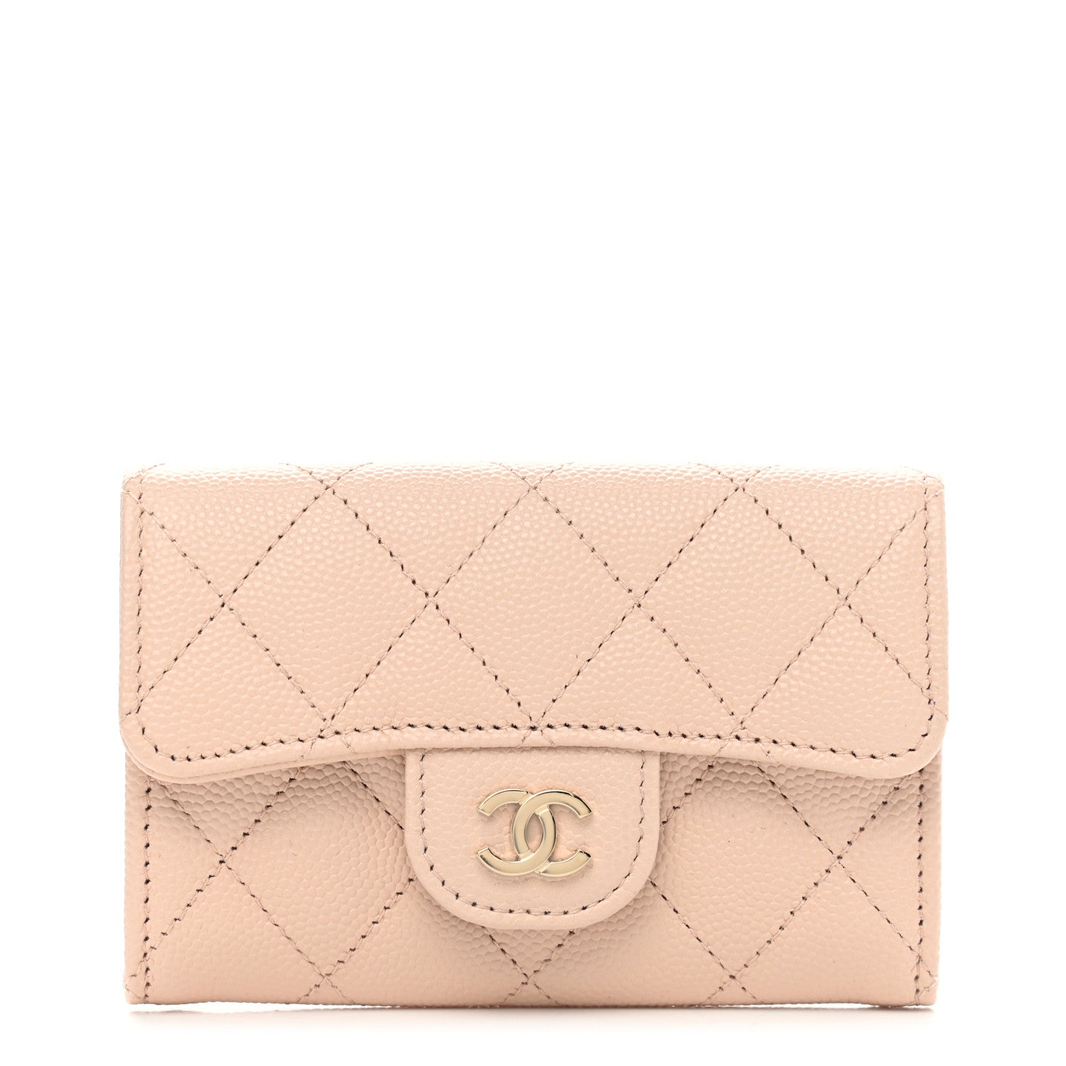 Chanel Caviar Quilted Flap Card Holder Wallet Beige 1 of 9
