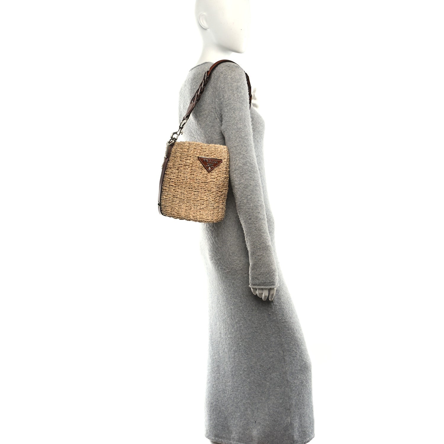 Prada Paglia Vitello Woven Braided Bucket Bag Naturale Cognac 2 of 10