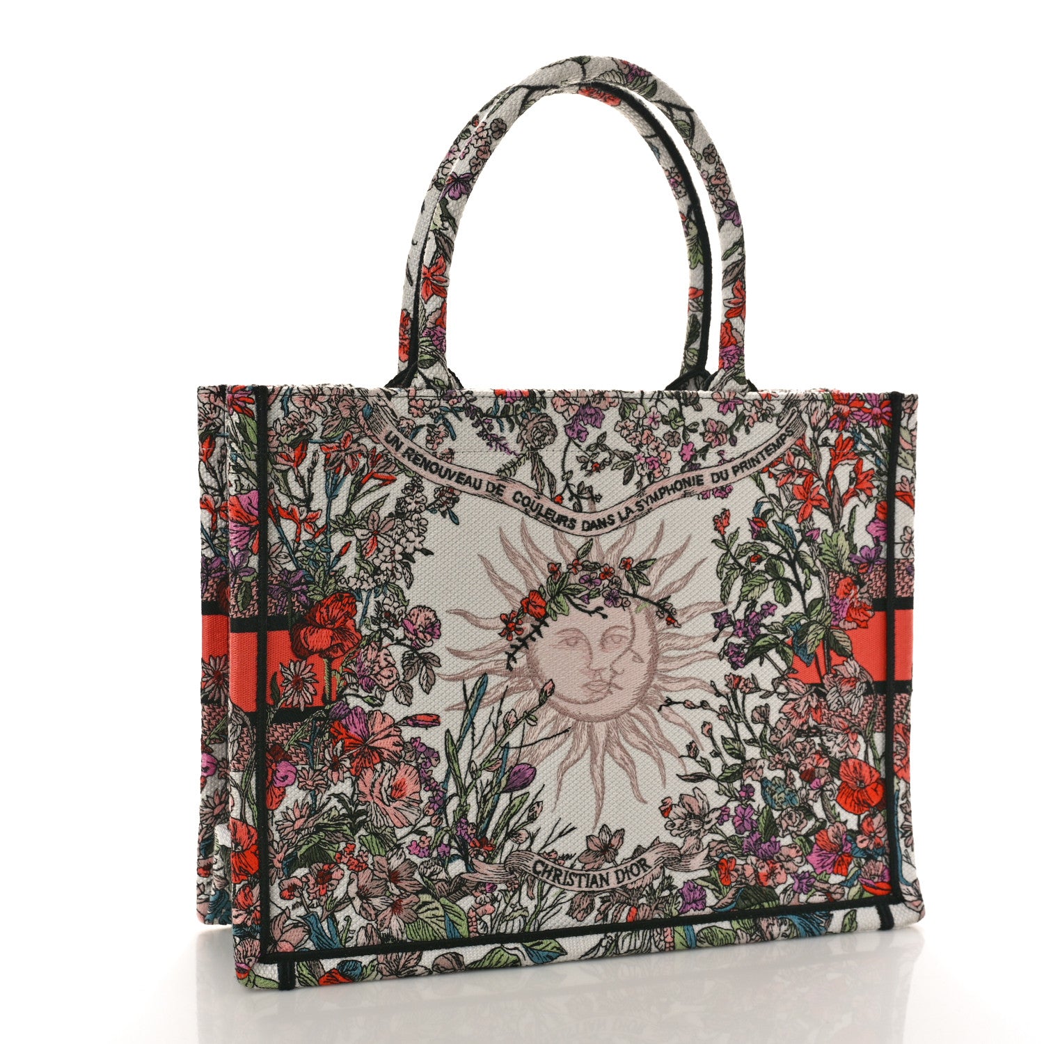 Christian Dior Canvas Embroidered Medium 4 Saisons Printemps Soleil Book Tote Ecru Multicolor 2 of 9