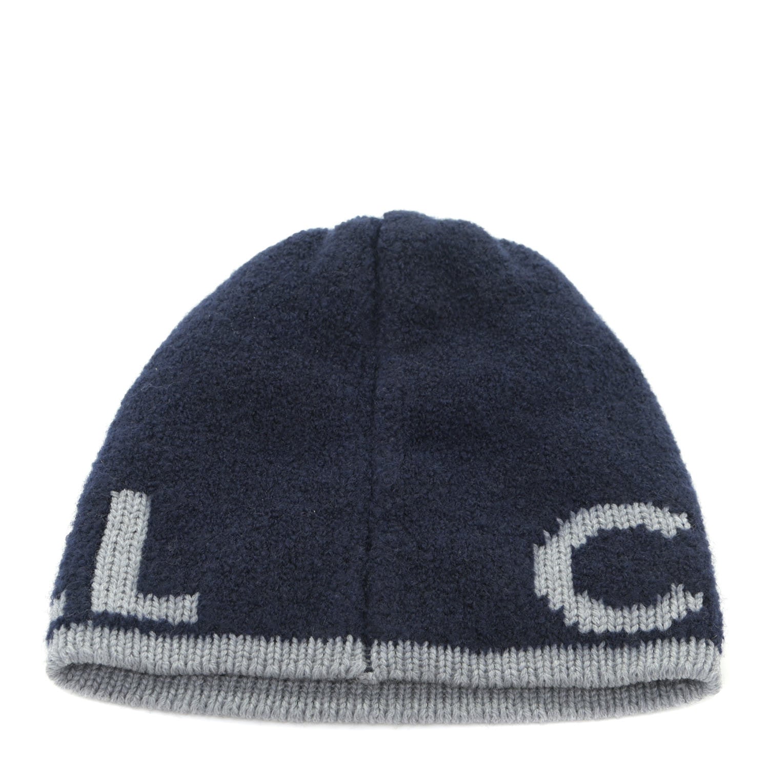 Chanel Cashmere Wool Silk Logo Beanie Hat Navy Blue Grey 3 of 5