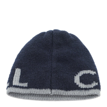 Chanel Cashmere Wool Silk Logo Beanie Hat Navy Blue Grey 3 of 5