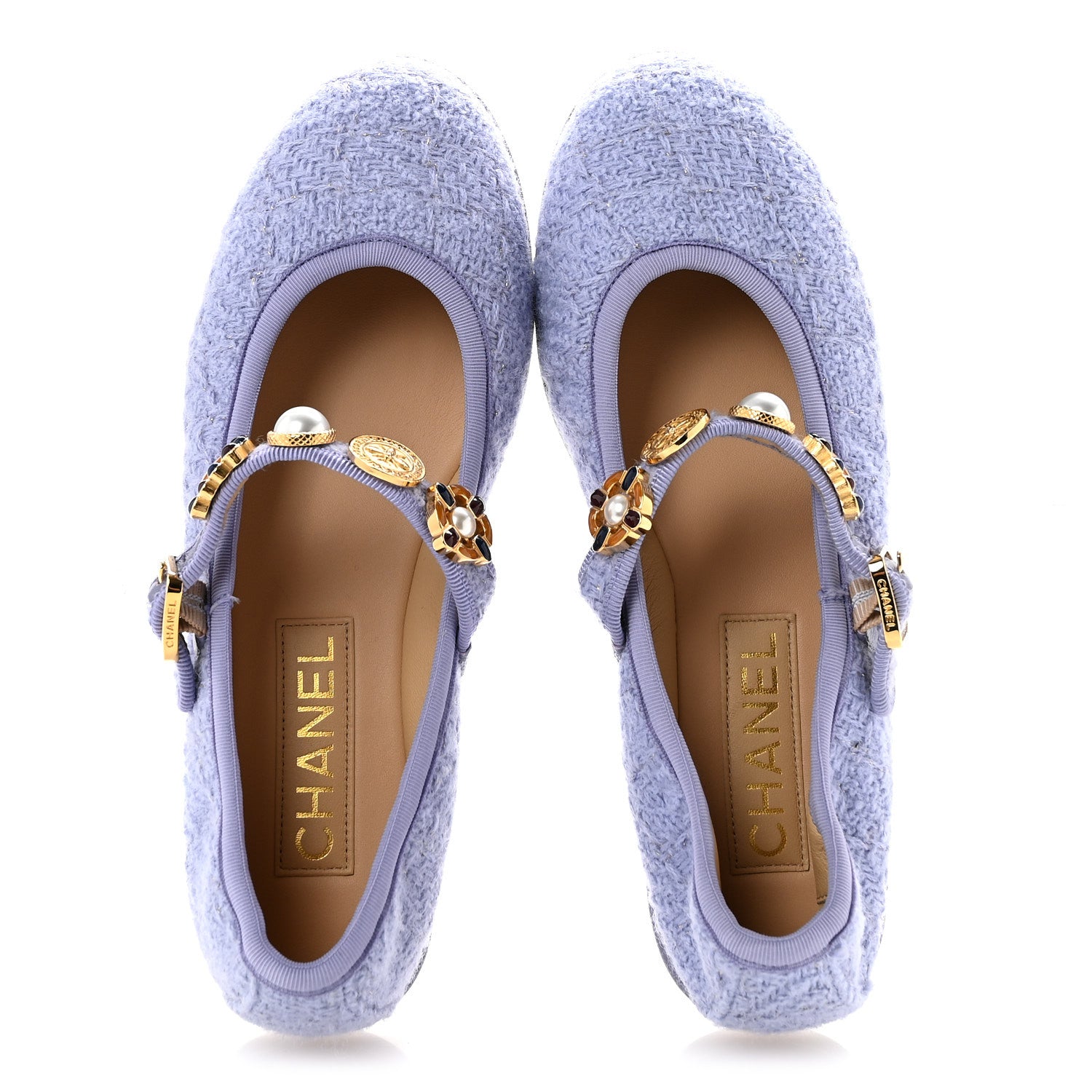 Chanel Wool Tweed Patent Mary Jane Flats 37.5 Lilac 2 of 11