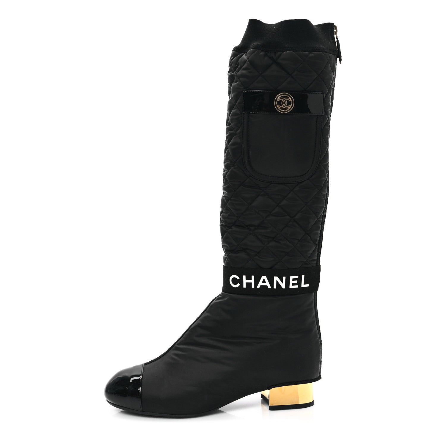 Chanel Mixed Fibers Lambskin Patent Calfskin Convertible High Boots 38 Black 1 of 10
