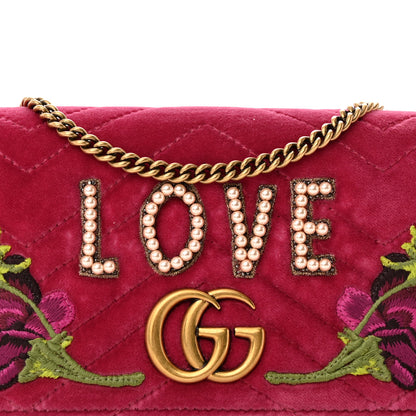Gucci Velvet Matelasse Love Embroidered GG Marmont Mini Bag Light Raspberry Rose 7 of 9