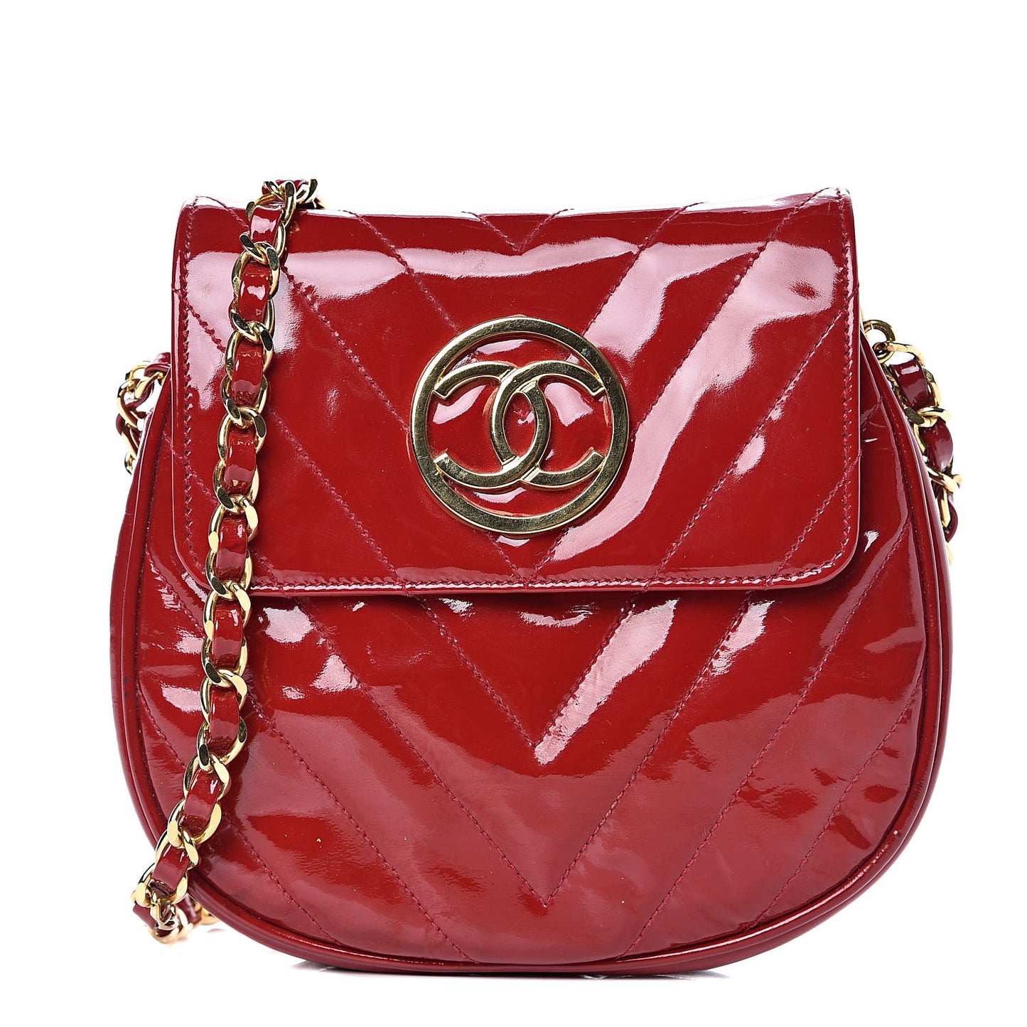Patent Quilted Chevron Mini Flap Bag Red