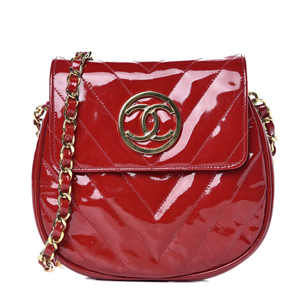 Chanel Patent Quilted Chevron Mini Flap Bag Red 1 of 15