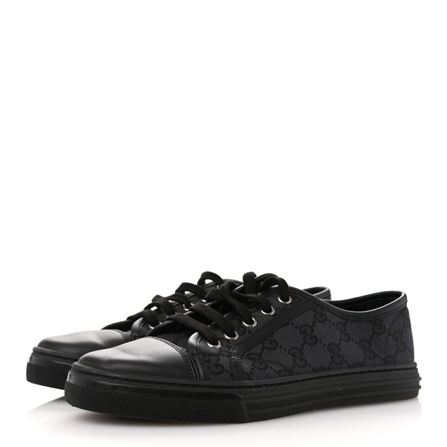 GG Monogram Calfskin Womens Low Top Sneakers 37 Piombo Black
