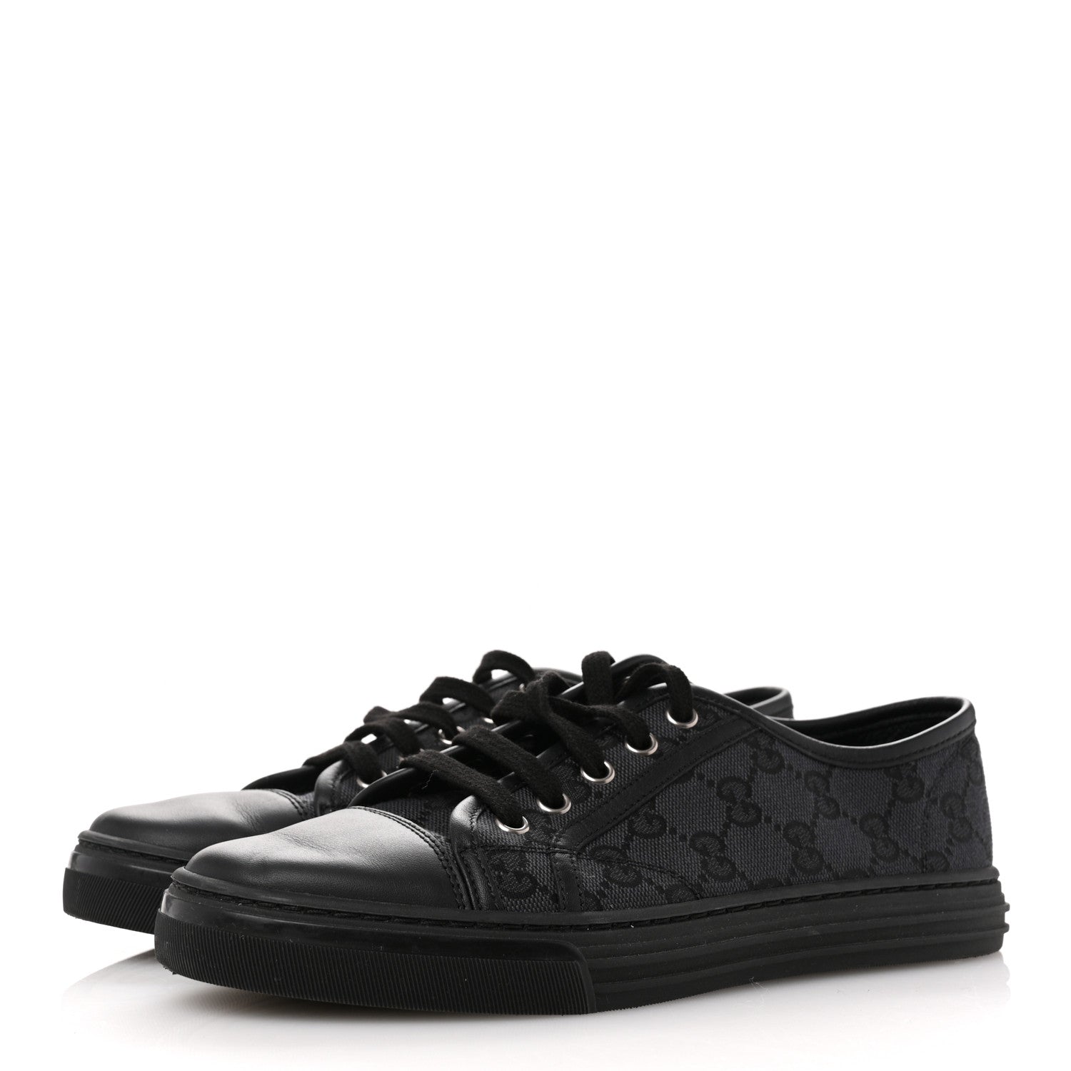 Gucci GG Monogram Calfskin Womens Low Top Sneakers 37 Piombo Black 4 of 9