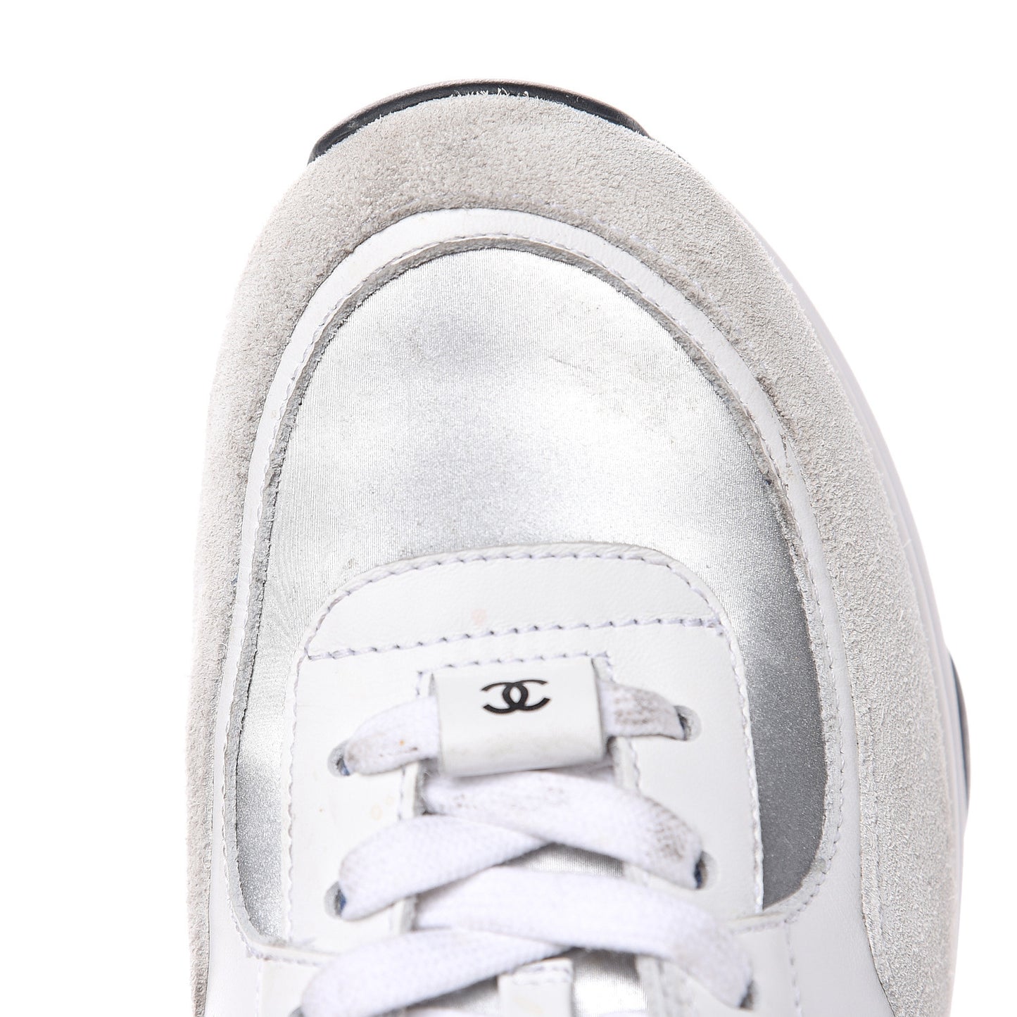 Suede Calfskin Womens CC Sneakers 37 White Silver Blue