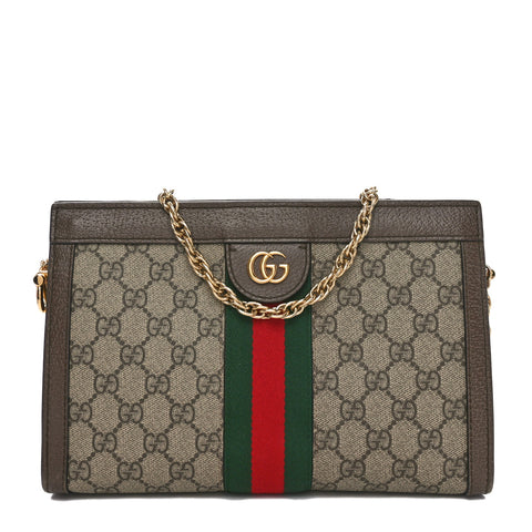 GG Supreme Monogram Web Small Ophidia Chain Shoulder Bag Brown
