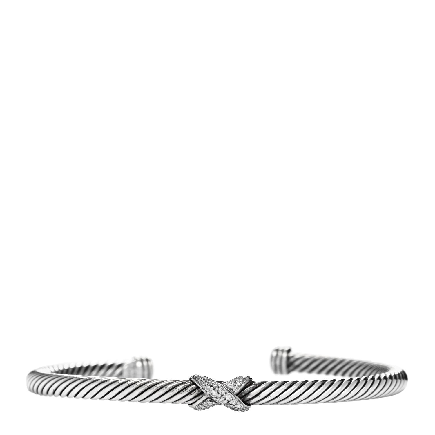 David Yurman Sterling Silver Diamond 4mm X Cable Bracelet 1 of 3