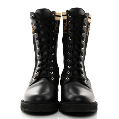 Fendi Calfskin Stretch Fabric Rockoko Biker Boots 38 Tobacco Black Marino 2 of 8