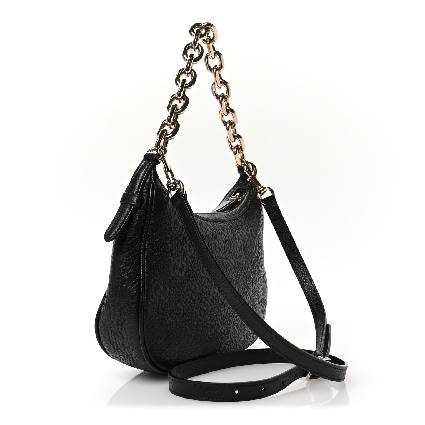 GG Grainy Calfskin Emblem Small Half Moon Shoulder Bag Black