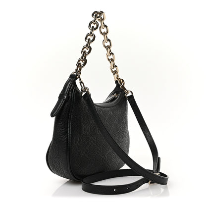 Gucci GG Grainy Calfskin Emblem Small Half Moon Shoulder Bag Black 3 of 11