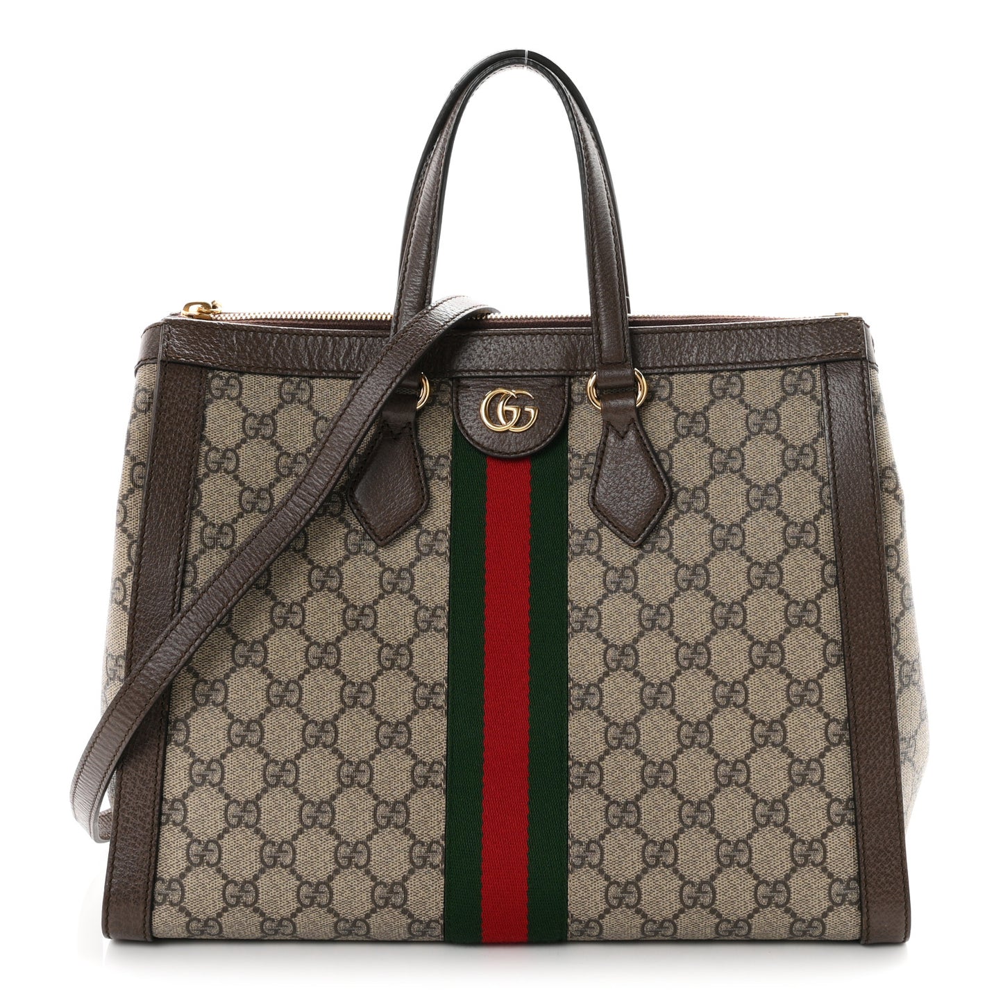 GG Supreme Monogram Web Medium Ophidia Tote Bag Brown