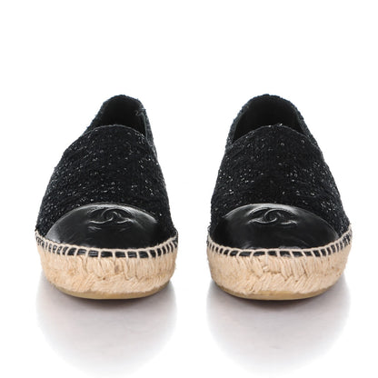 Chanel Tweed Patent Goatskin Sequin CC Espadrilles 38 Black 2 of 14