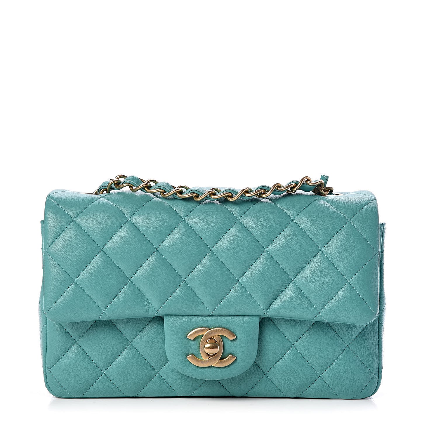 Lambskin Quilted Mini Rectangular Flap Green