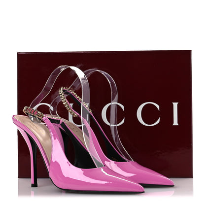 Gucci Vernice Crystal Nappa Charlotte Signoria 105 Slingback Pumps 39 Libre Pink 13 of 13