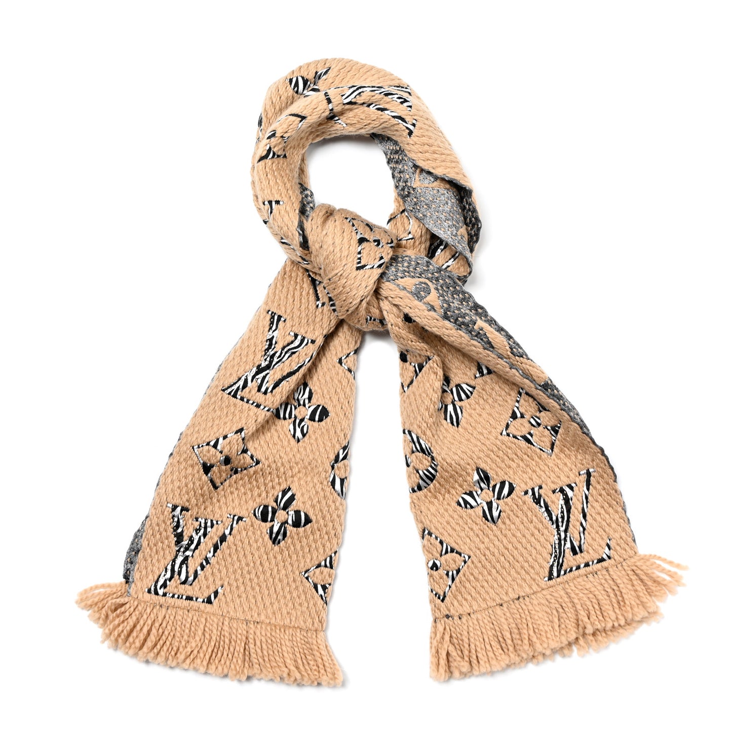 Wool Silk Monogram Giant Jungle Logomania Shine Scarf Beige