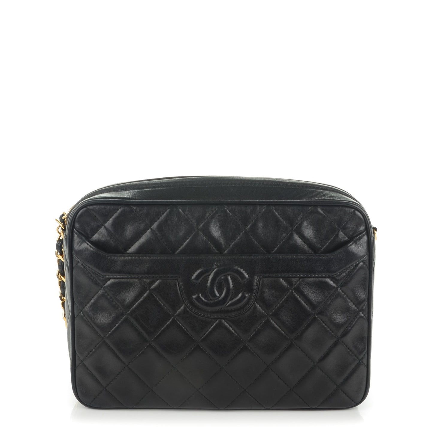 Lambskin Quilted Tassel Camera Case Black