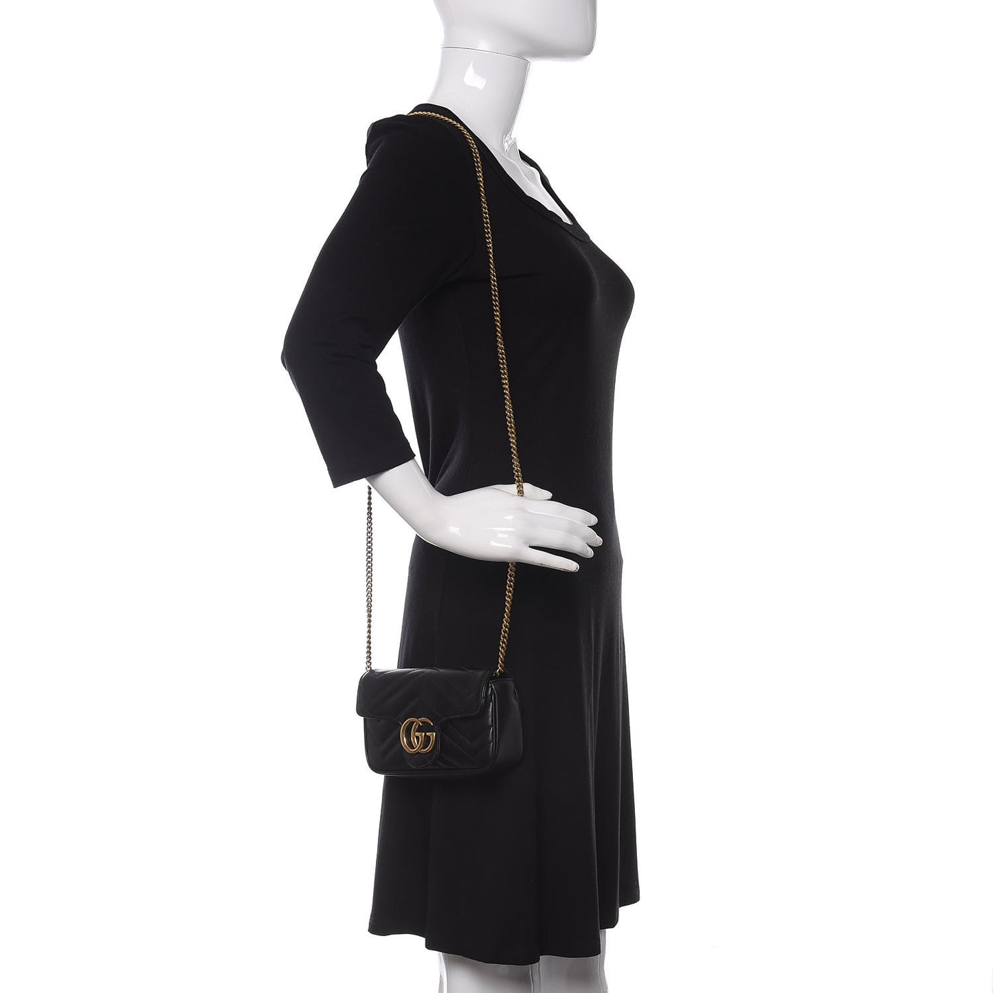 Calfskin Matelasse Super Mini GG Marmont Shoulder Bag Black
