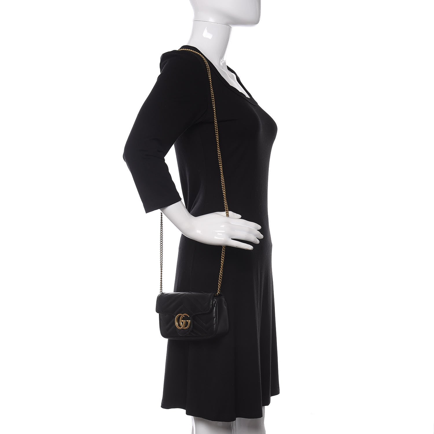 Gucci Calfskin Matelasse Super Mini GG Marmont Shoulder Bag Black 2 of 11
