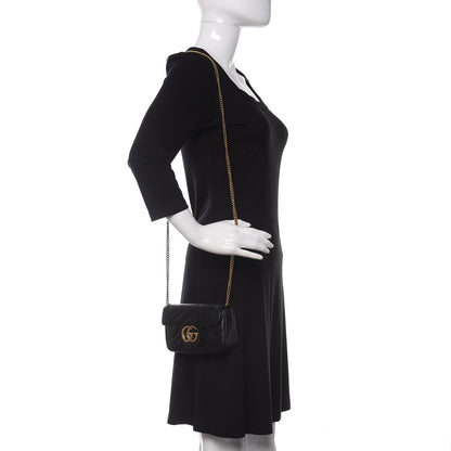 Gucci Calfskin Matelasse Super Mini GG Marmont Shoulder Bag Black 2 of 11