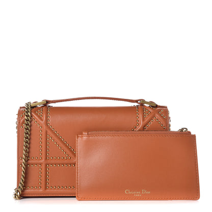 Christian Dior Calfskin Studded Diorama Top Handle Wallet on Chain Pouch Orange 1 of 14