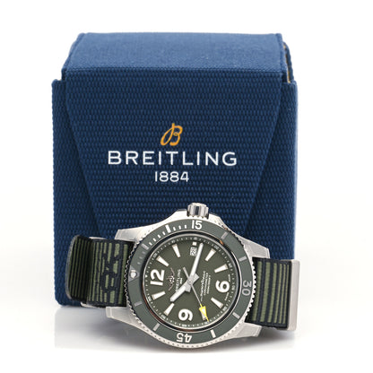 Breitling Stainless Steel Nylon 44mm Super Ocean Chronometer Automatic Watch Green A17367 5 of 5