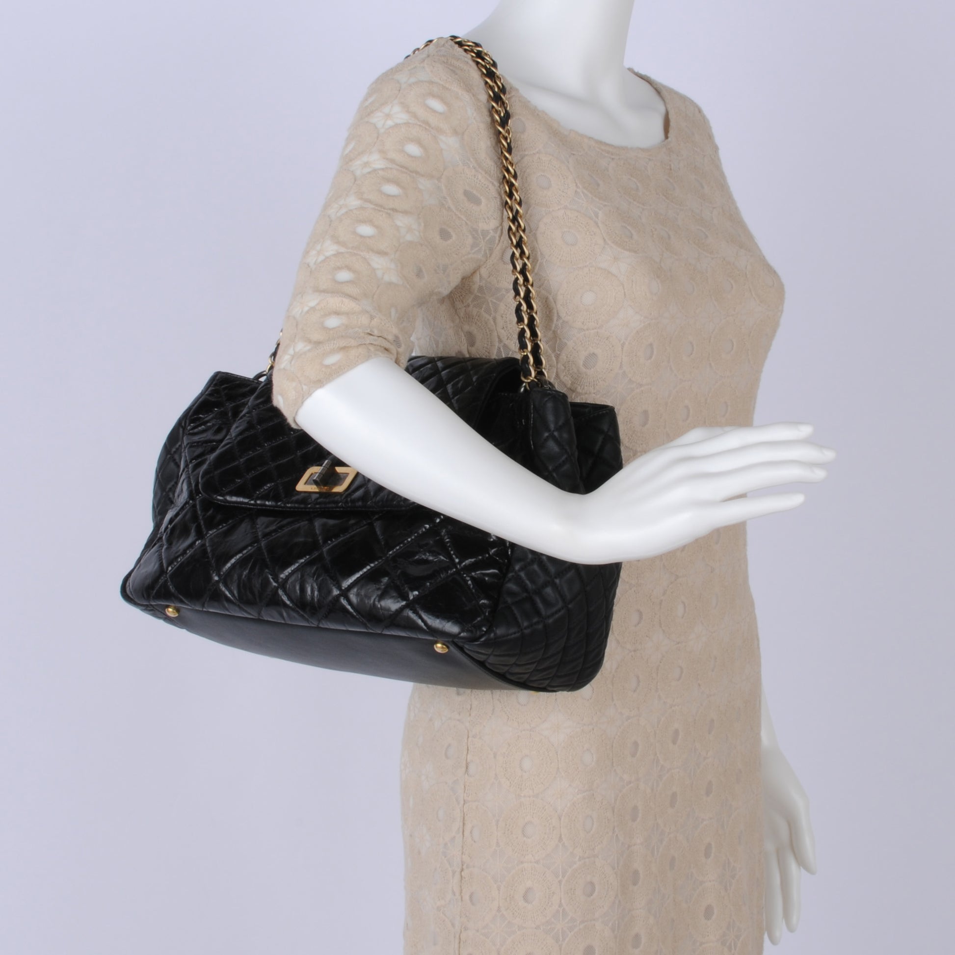 Chanel Glazed Crinkled Large East West Flap Black 2 of 8