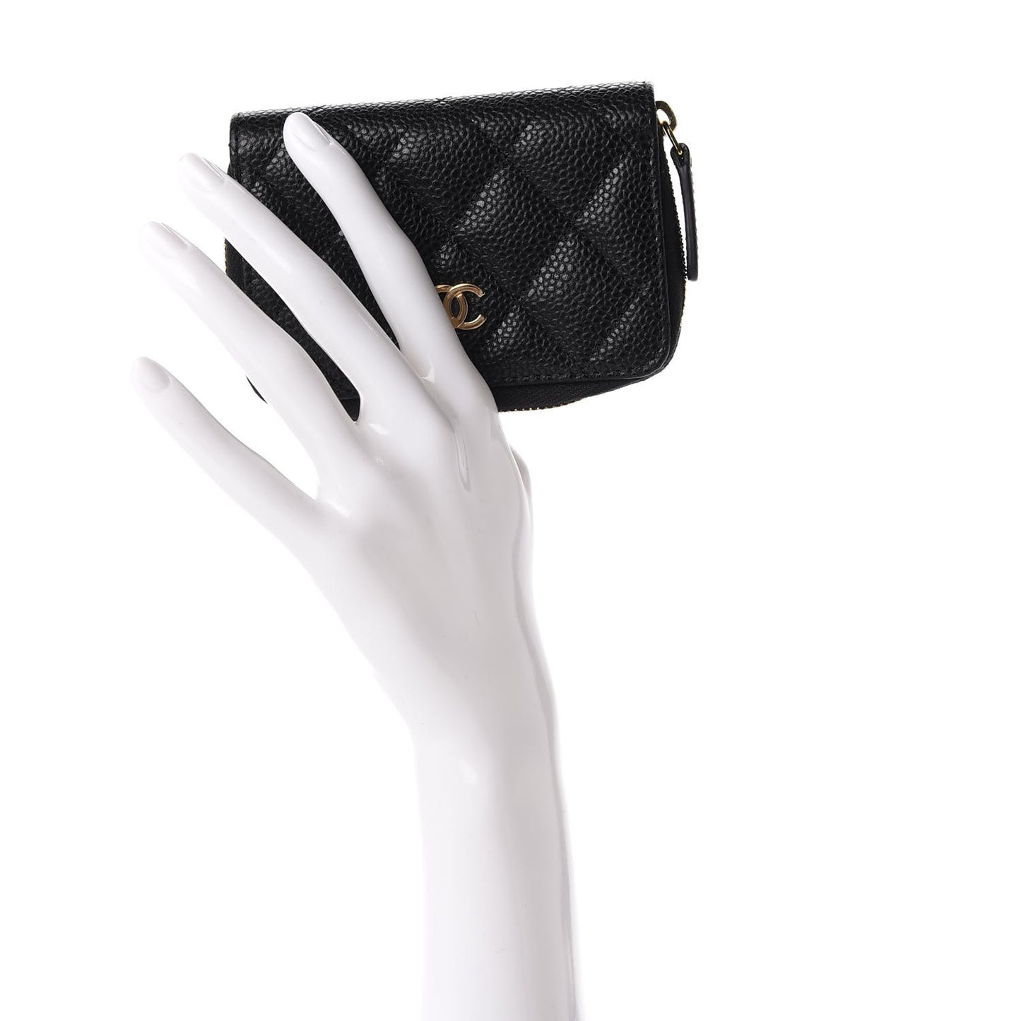 Caviar Quilted Zip Card Holder Black