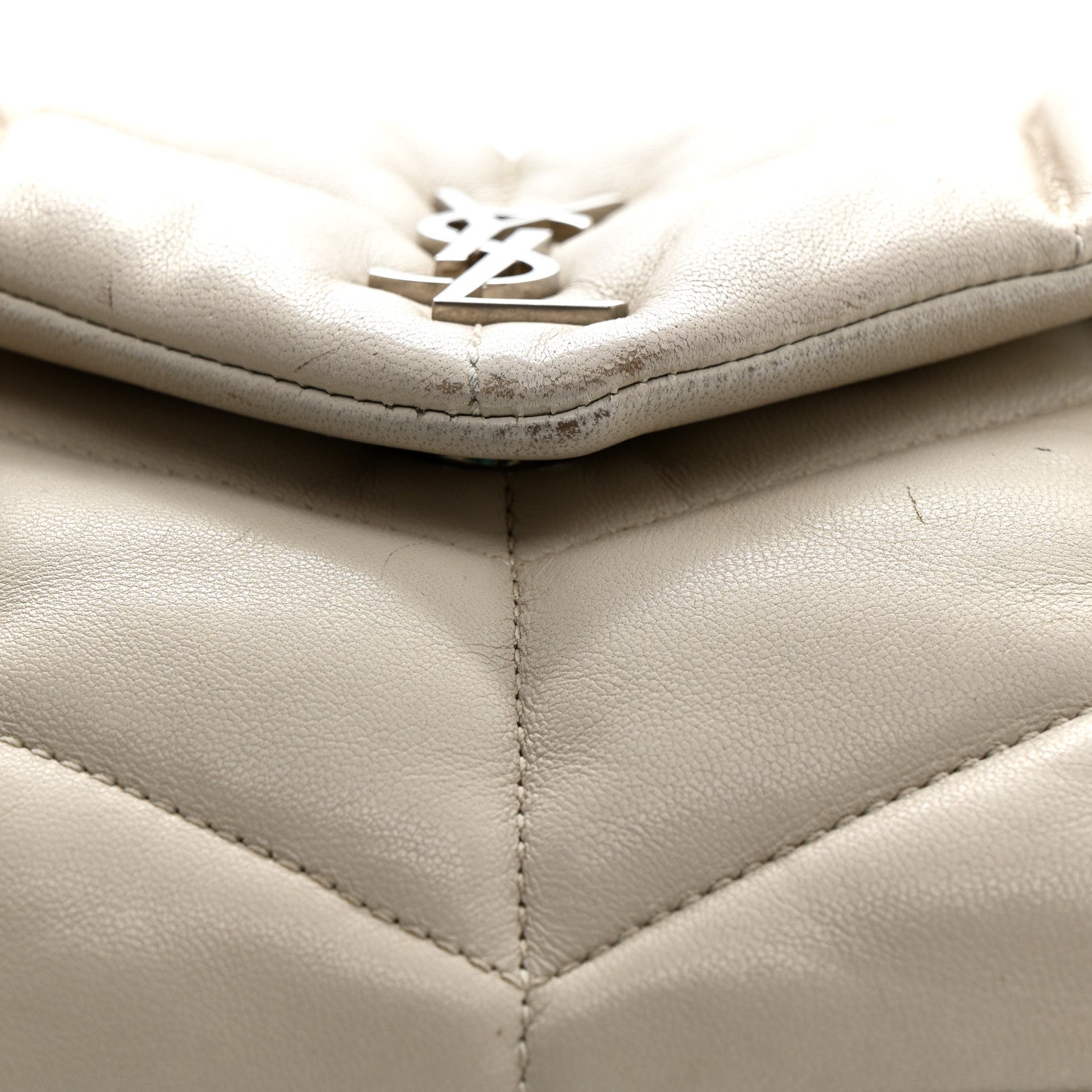 Saint Laurent Lambskin Quilted Toy Loulou Puffer Monogram Chain Satchel Crema Soft 12 of 20