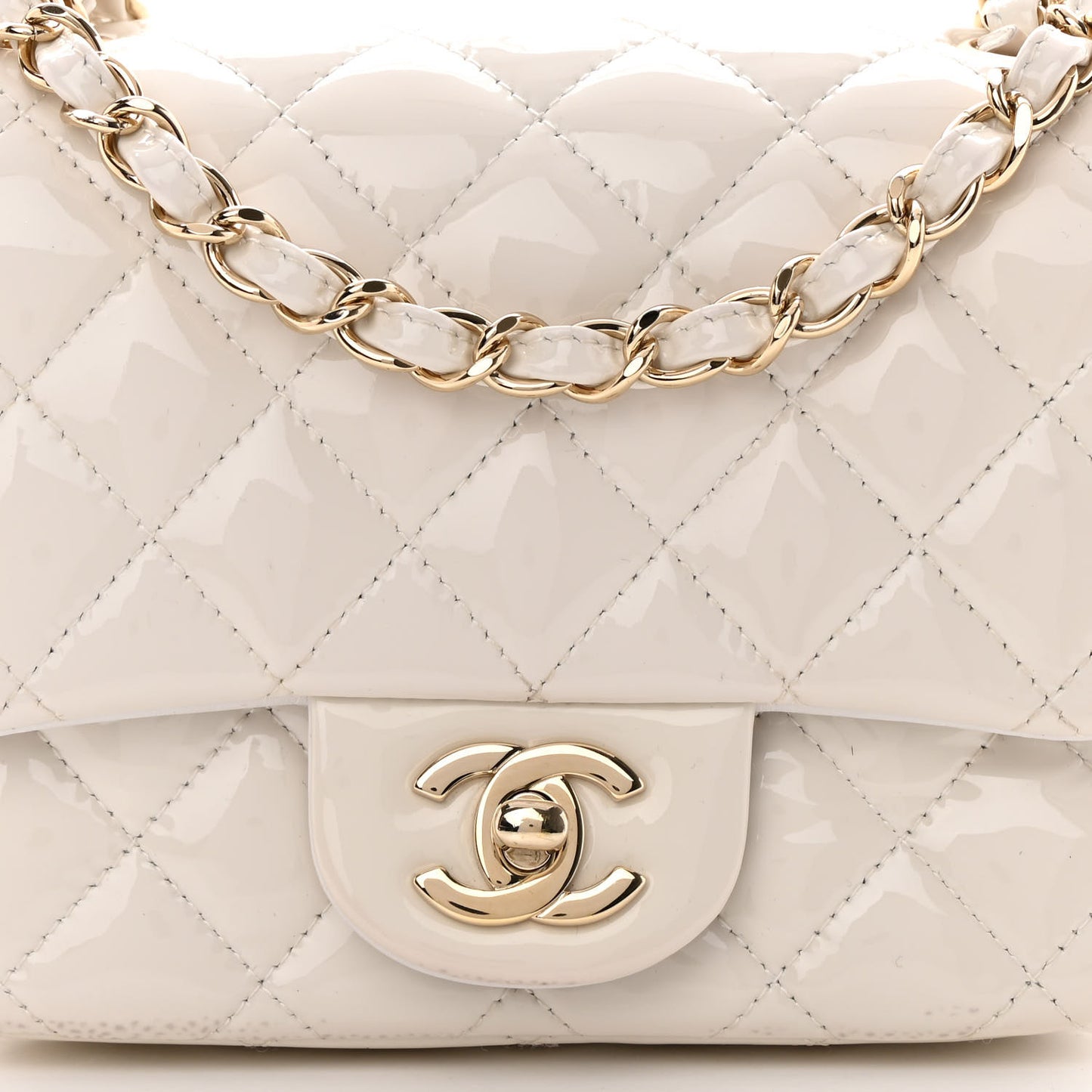 Patent Quilted Mini Square Flap White