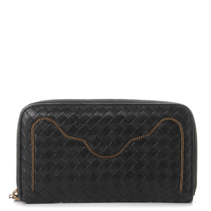 Bottega Veneta Nappa Intrecciato Zip Around Chain Wallet Nero Black 1 of 10