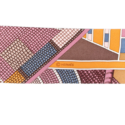 Hermes Silk L'Art Indien Des Plaines Twilly Orange Mauve Tournesol 3 of 4