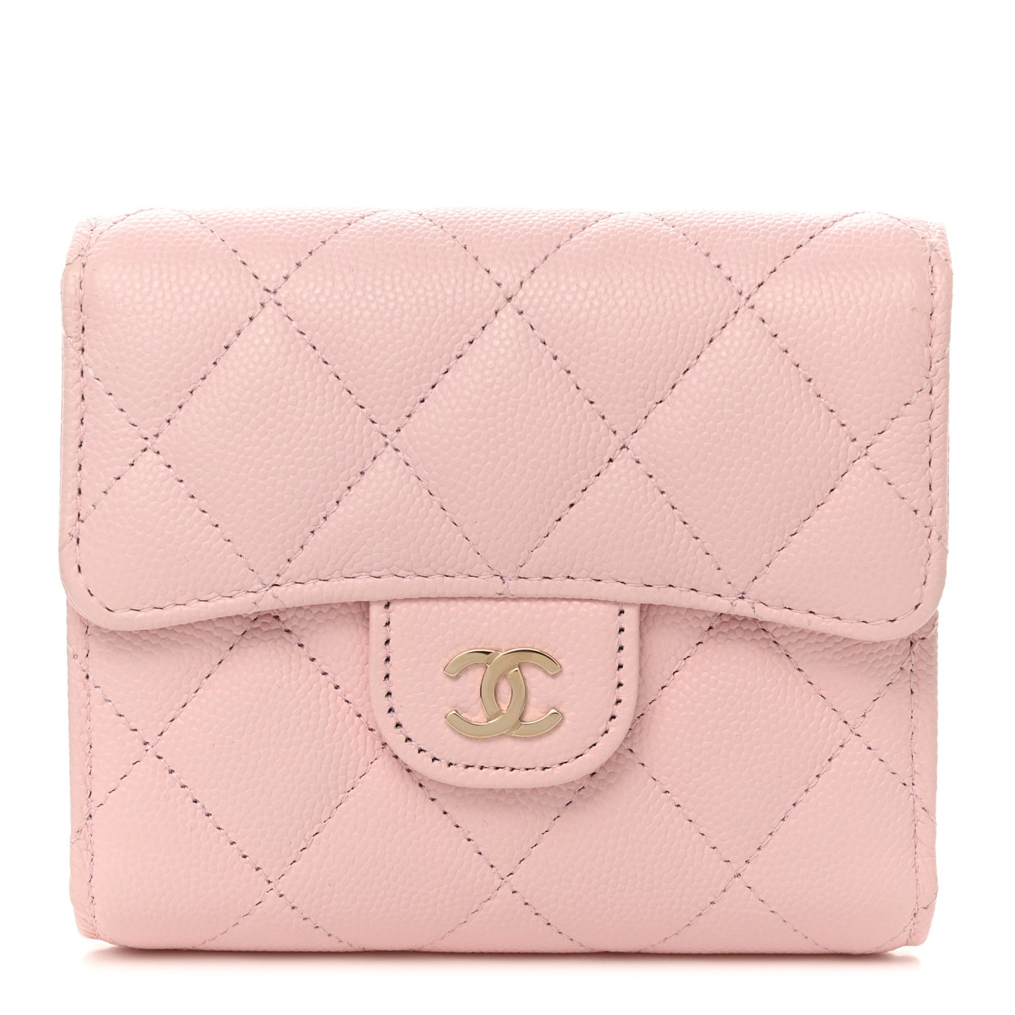 Caviar Quilted Compact Flap Wallet Light Pink