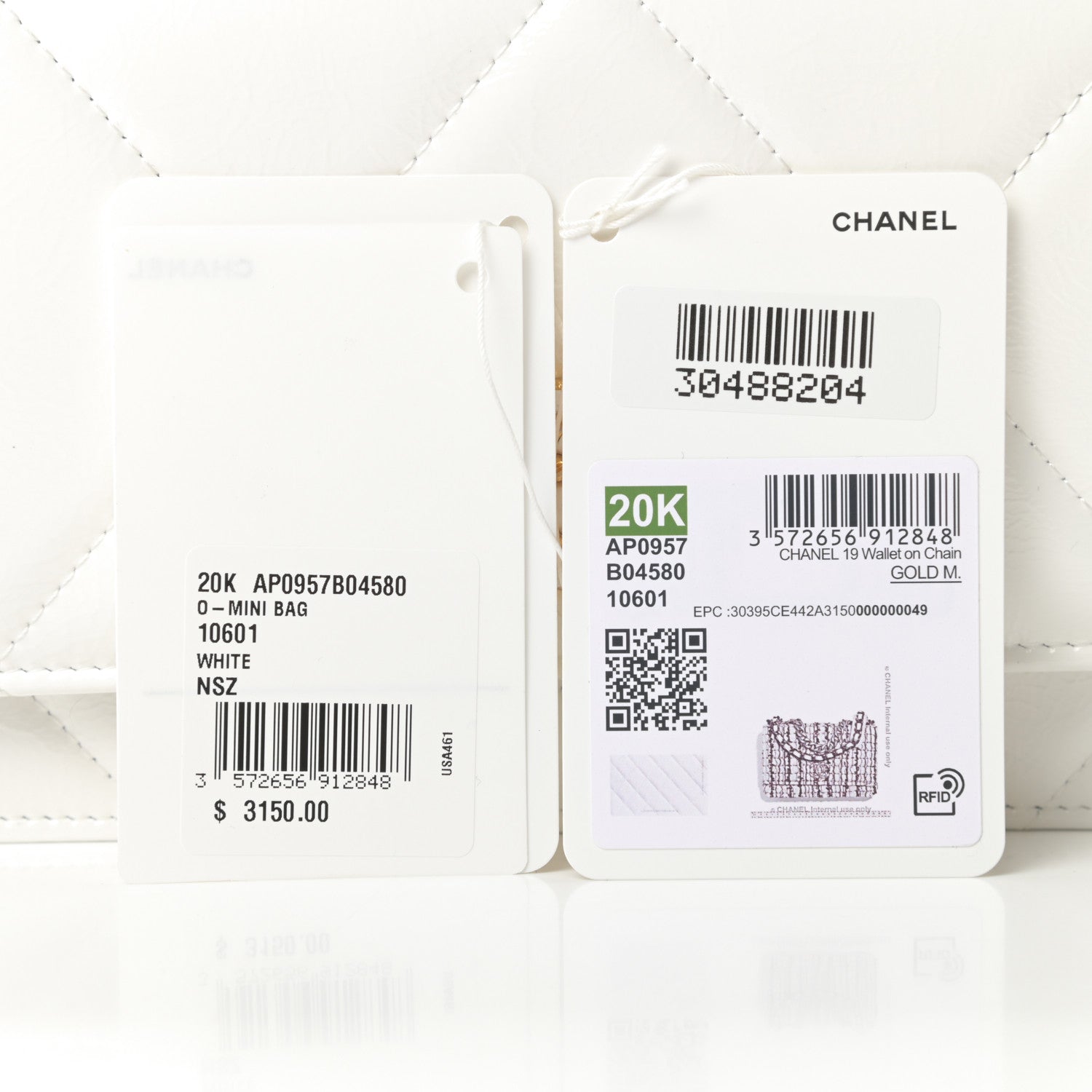 Chanel Shiny Crumpled Calfskin Quilted Chanel 19 Wallet On Chain WOC White 13 of 13