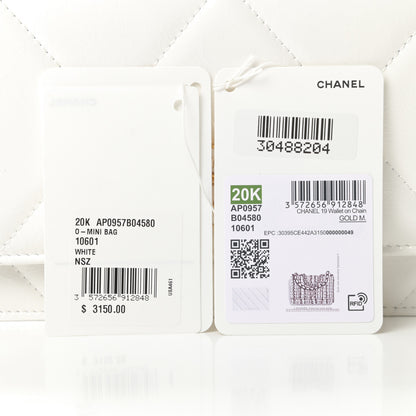 Chanel Shiny Crumpled Calfskin Quilted Chanel 19 Wallet On Chain WOC White 13 of 13