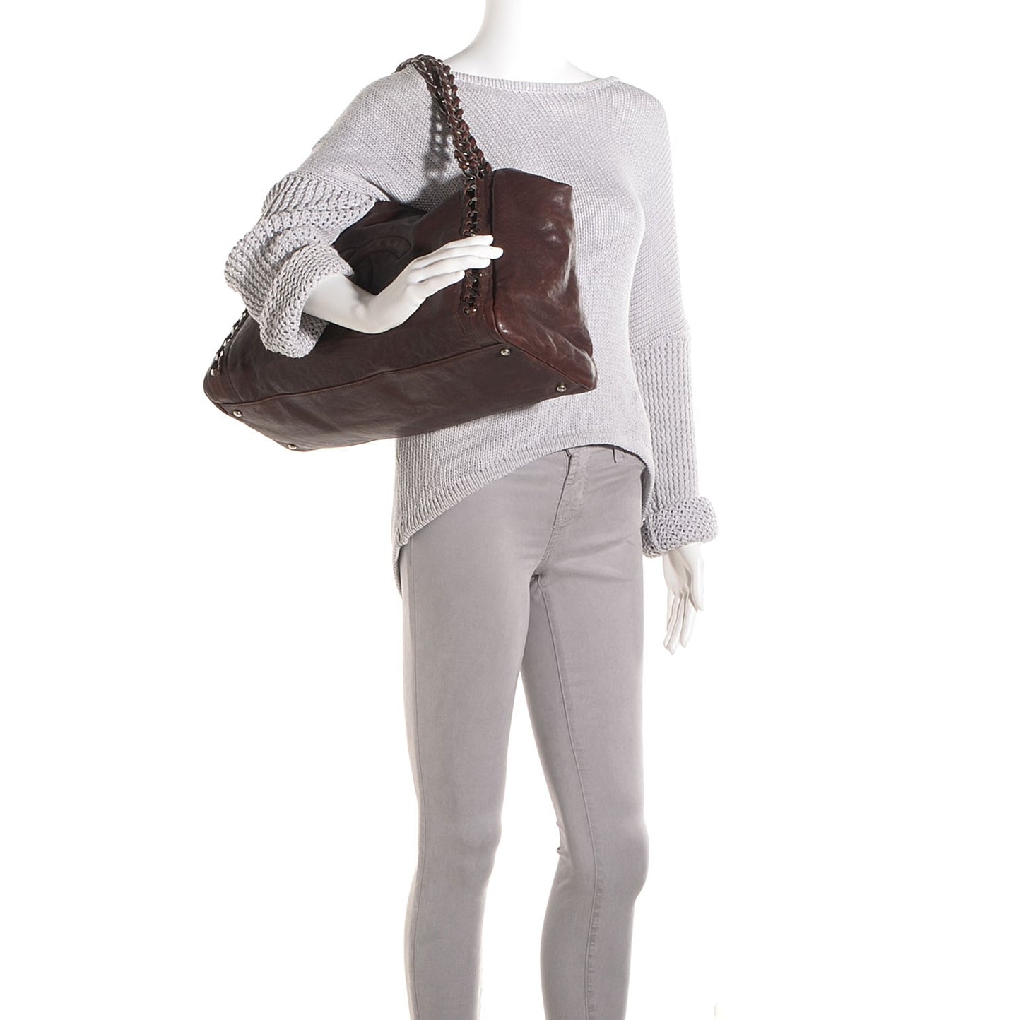 Calfskin Large East West Modern Chain Tote Brown