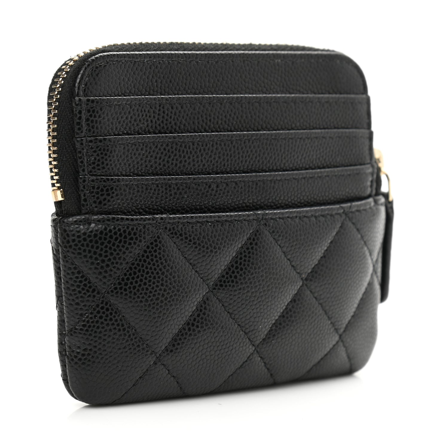 Caviar Quilted Zip Card Holder Wallet Black