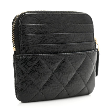 Chanel Caviar Quilted Zip Card Holder Wallet Black 3 of 7