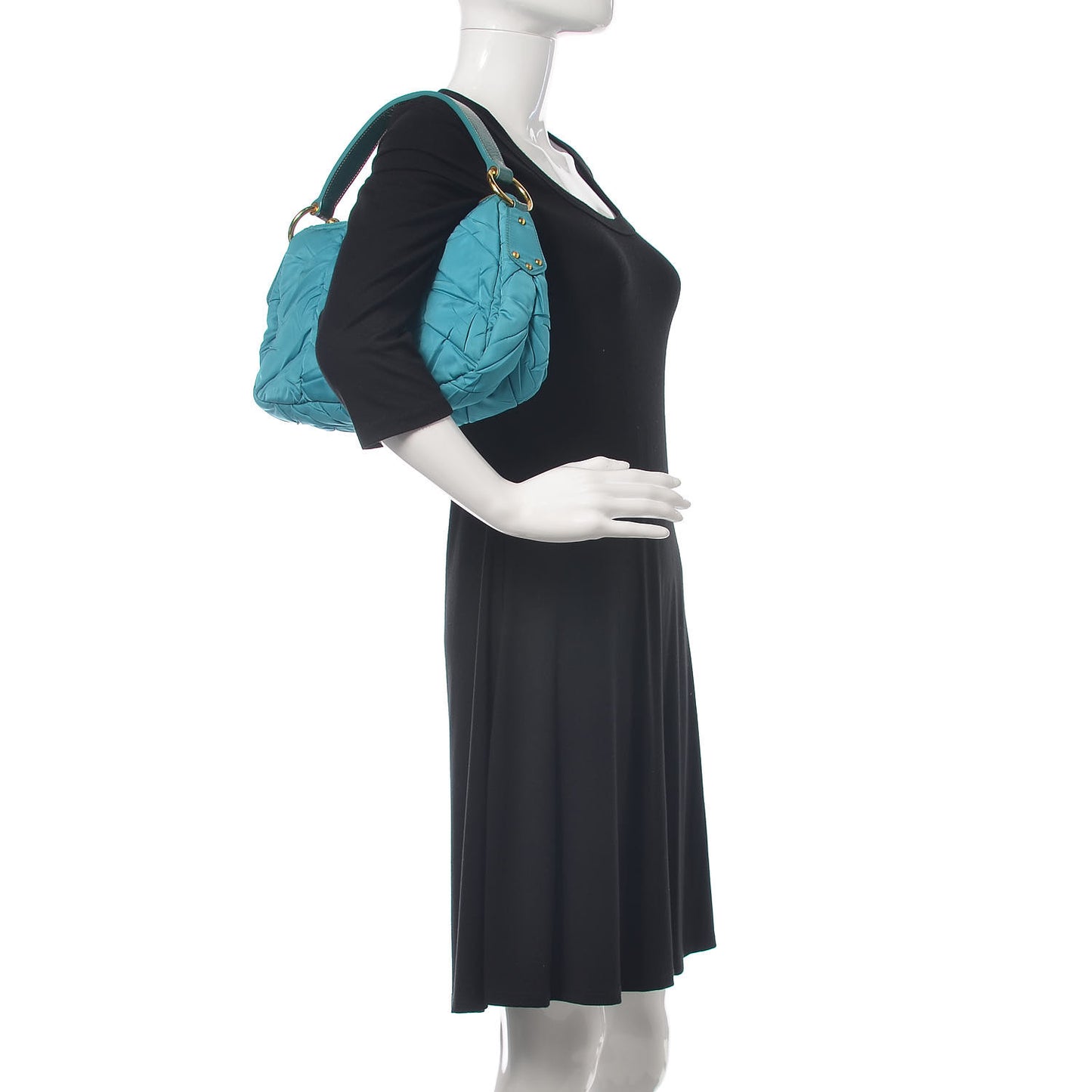 Tessuto Nylon Chevron Quilted Shoulder Bag Turchese