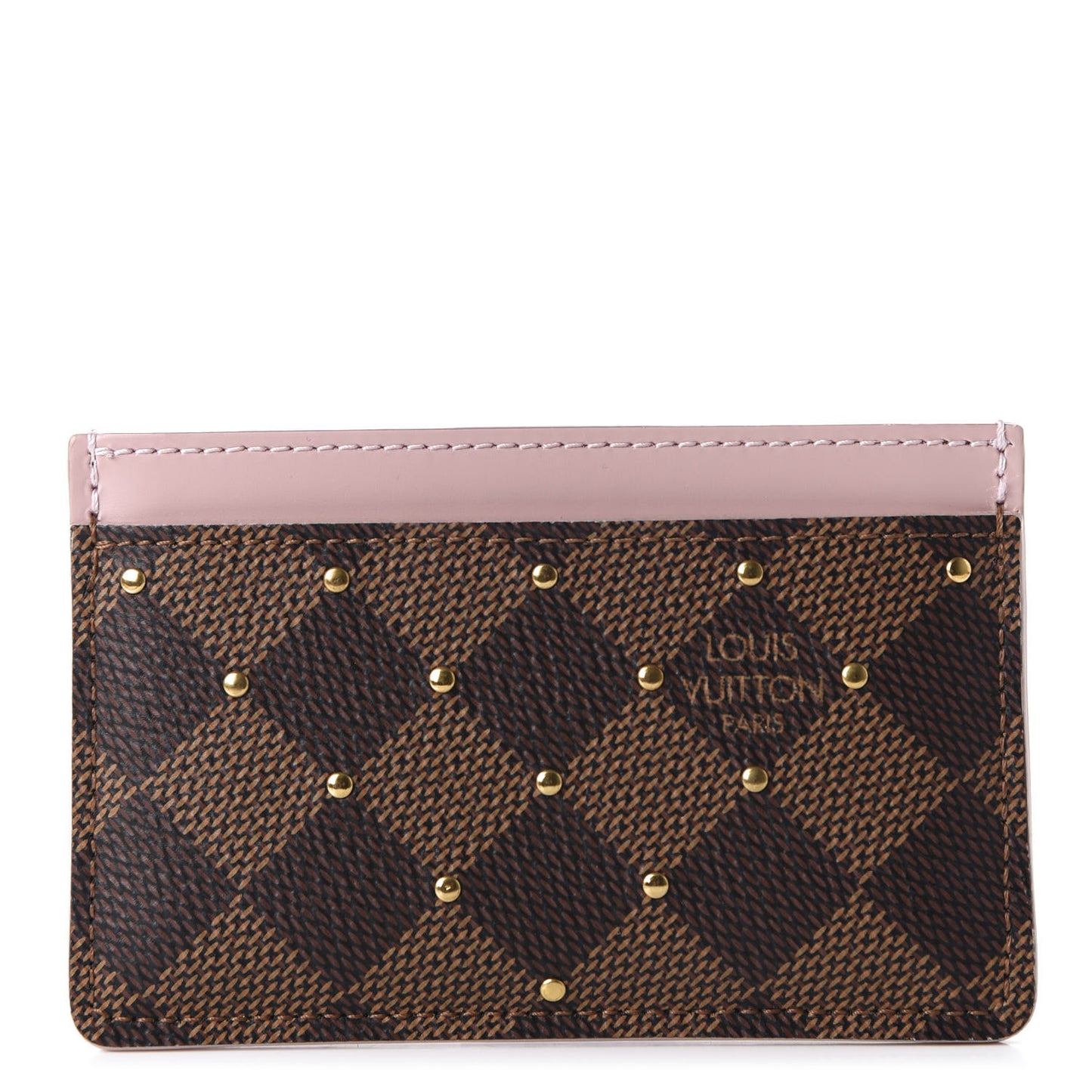 Damier Ebene Studded Card Holder Rose Ballerine