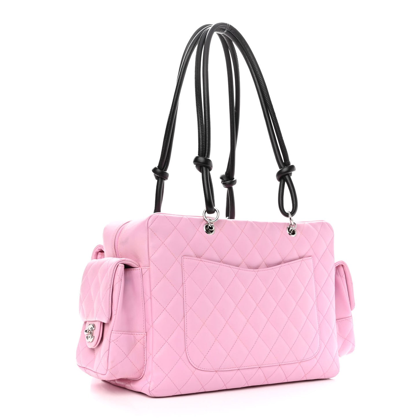 Calfskin Quilted Large Cambon Multipocket Reporter Pink Black