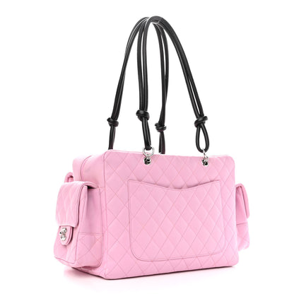 Chanel Calfskin Quilted Large Cambon Multipocket Reporter Pink Black 3 of 10