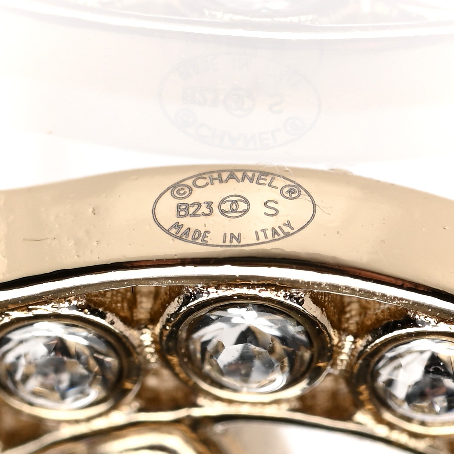 Chanel Metal Crystal Large CC Earrings Light Gold 4 of 5