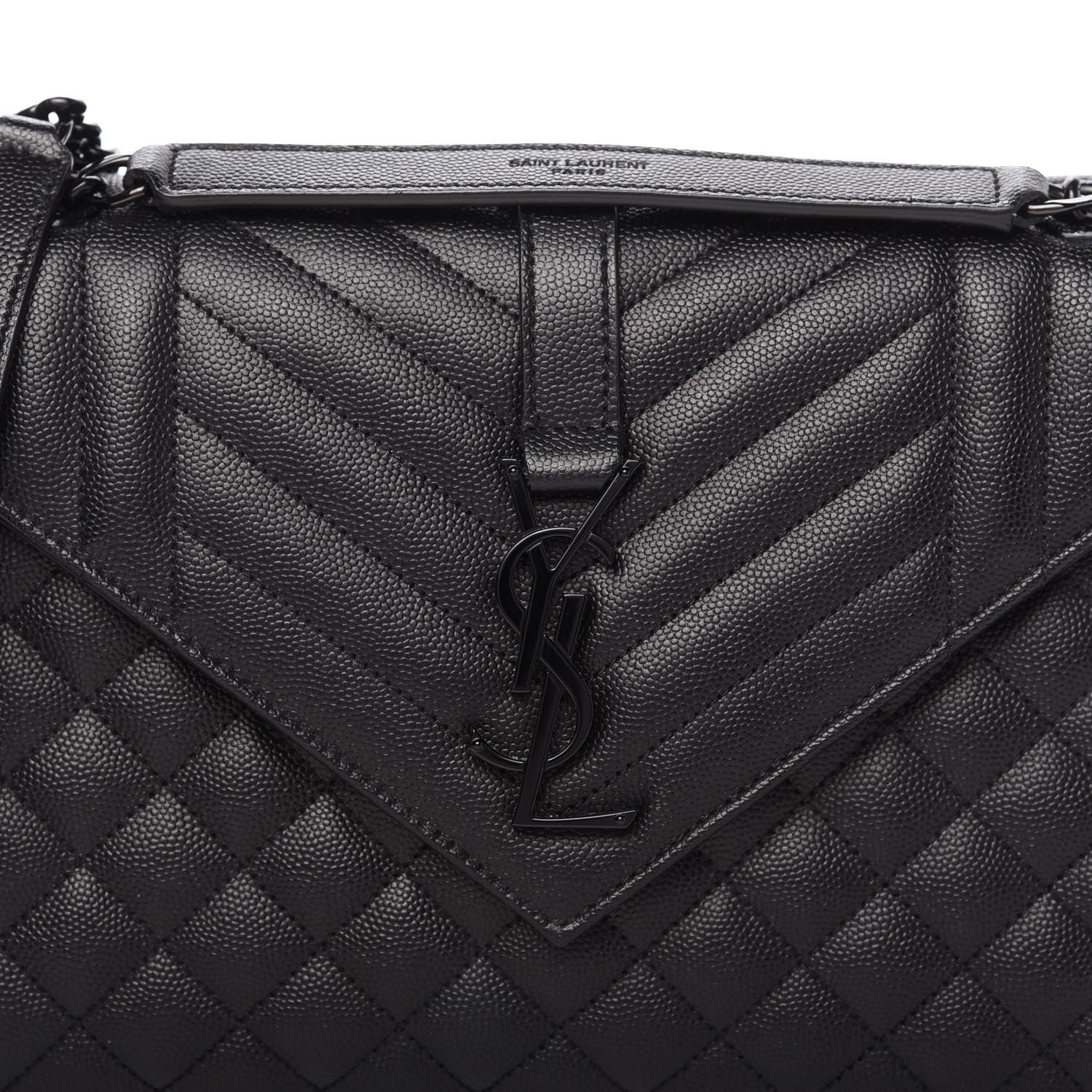 Saint Laurent Grain De Poudre Textured Mixed Matelasse Triquilt Medium Monogram Satchel Black 9 of 10
